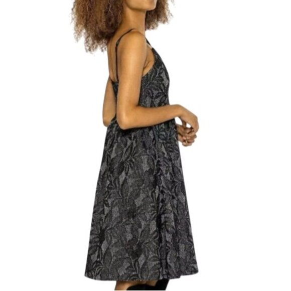 NEW Gracia Metallic Lace Fit & Flare‎ Dress in Grey Size M - Picture 2 of 13